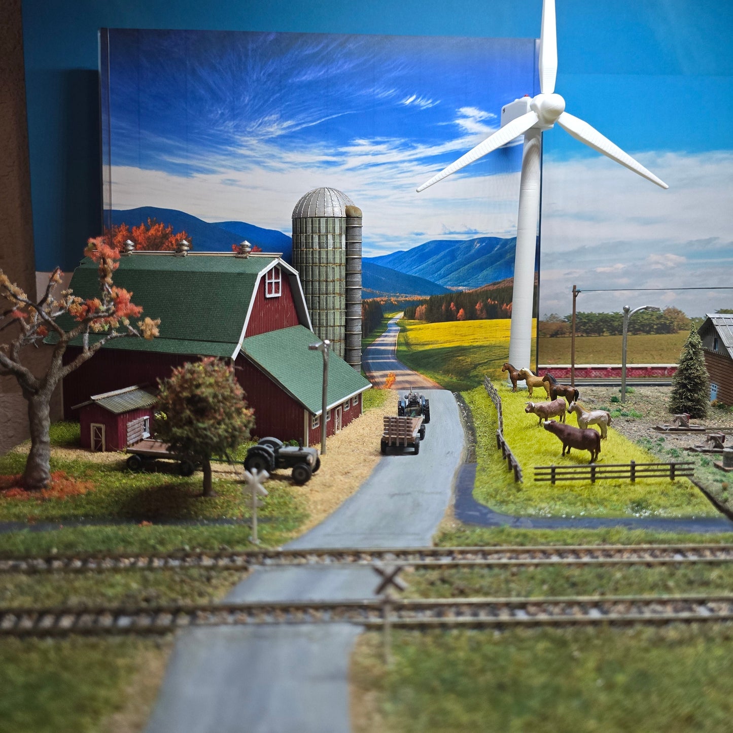 Miniature Monday Special Custom Wind Turbine Diorama – Motorized Farm Scene with Lighting & Kato Track Integration