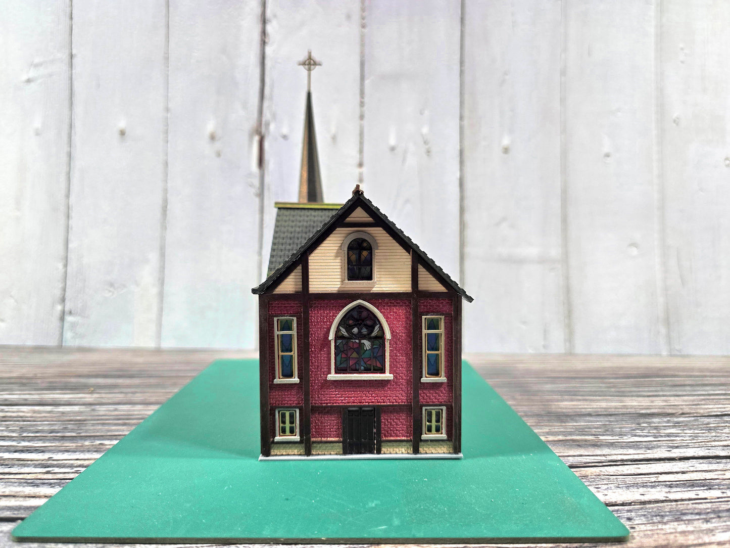 N scale 3D printed detailed Church with realistic stained glass windows