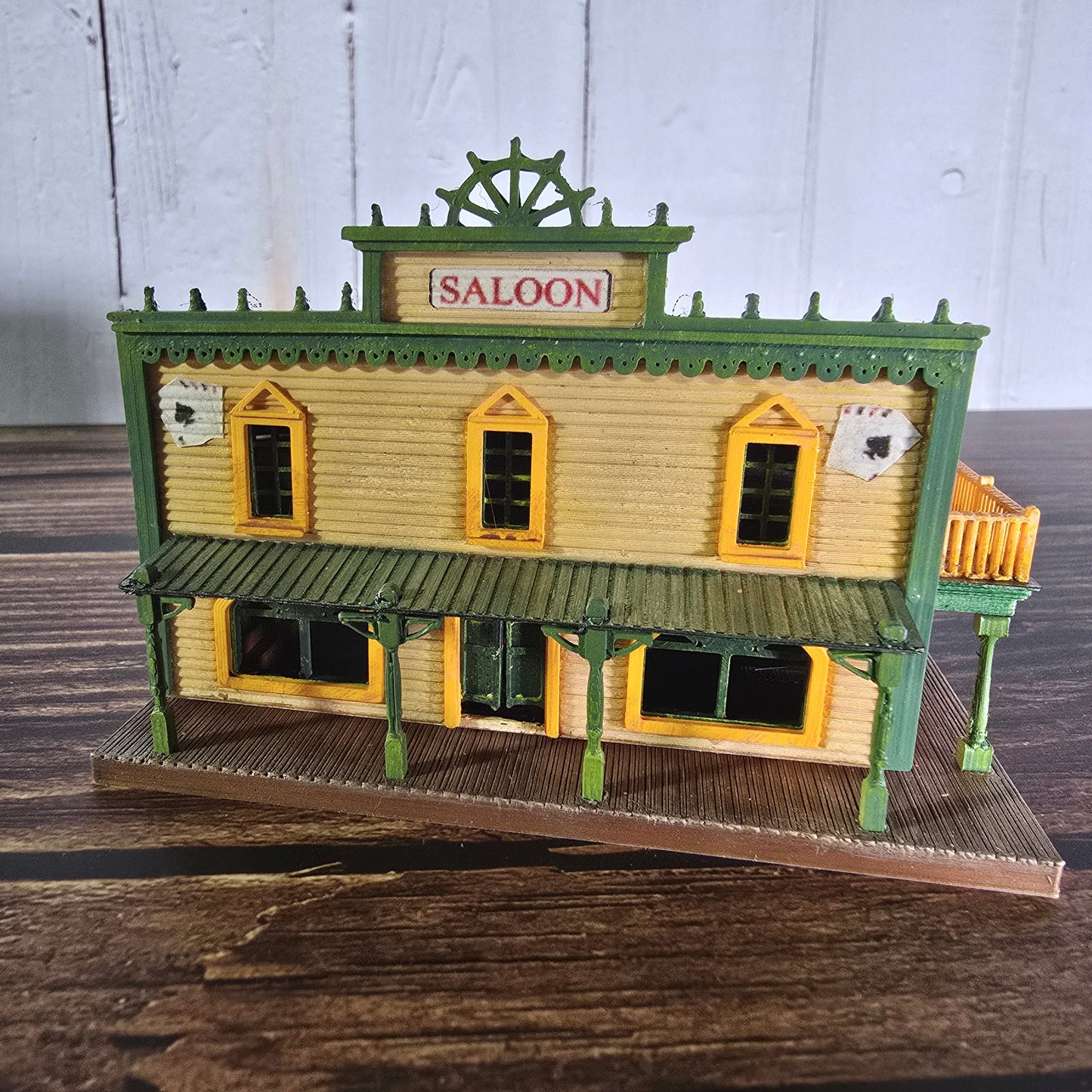 N Scale Western Saloon – Ready-Built Building with Lights, Handcrafted Detail for Dioramas & Layouts