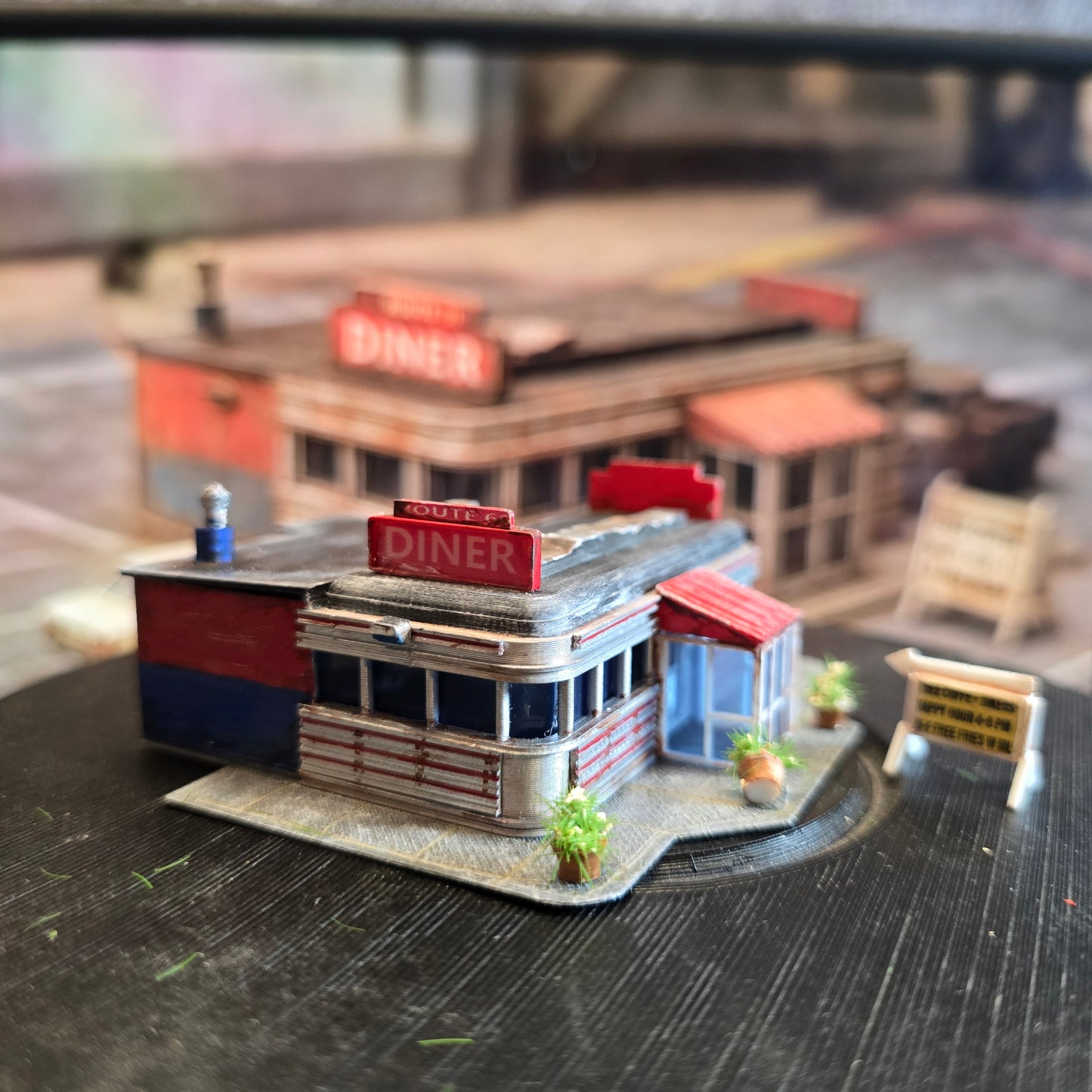 N Scale Route 66 Diner – Lighted & Weathered Ready-Built Miniature for Model Railroad, Diorama, or Display