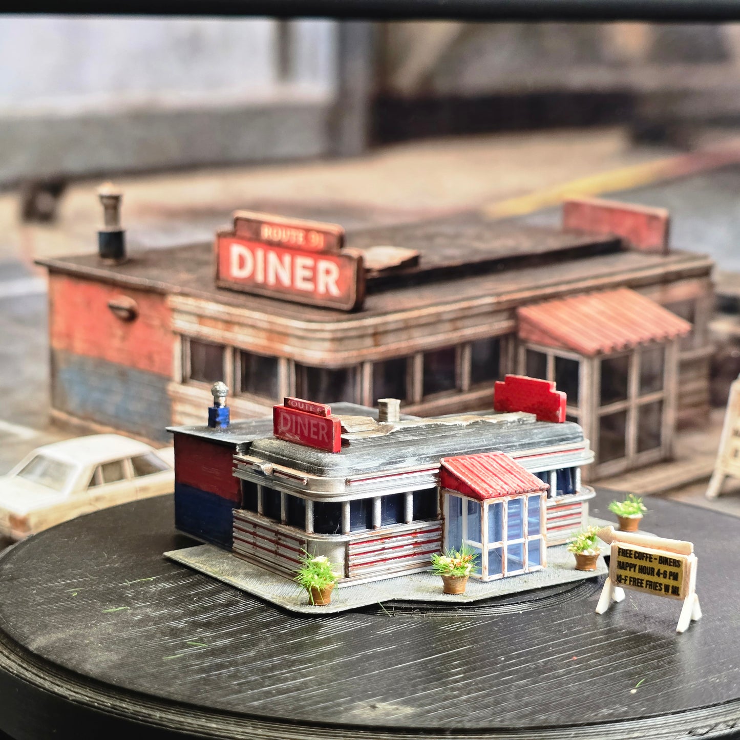 N Scale Route 66 Diner – Lighted & Weathered Ready-Built Miniature for Model Railroad, Diorama, or Display