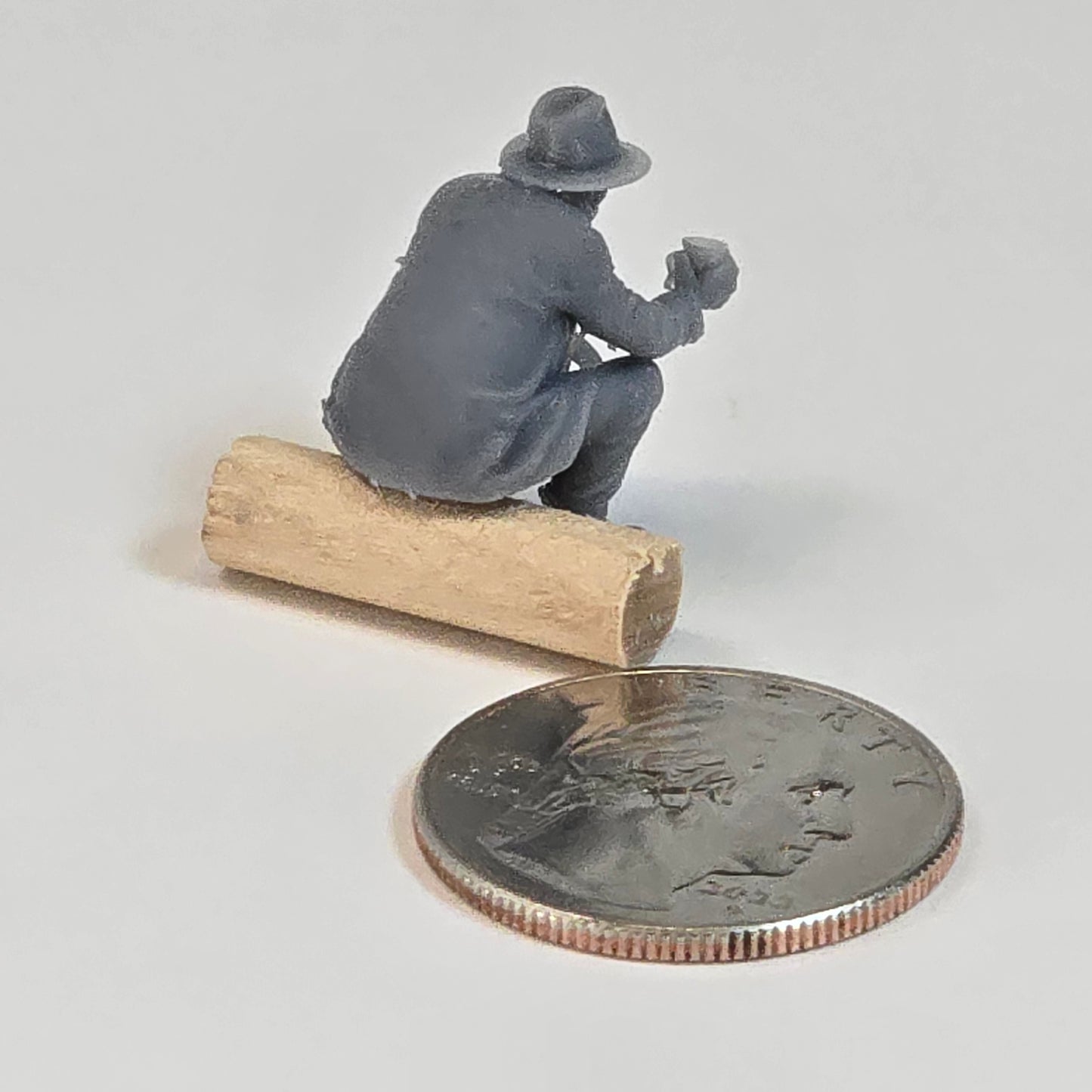 Large Hobo Sitting on Log with Coffee Cup – 22mm Tall Resin Figure