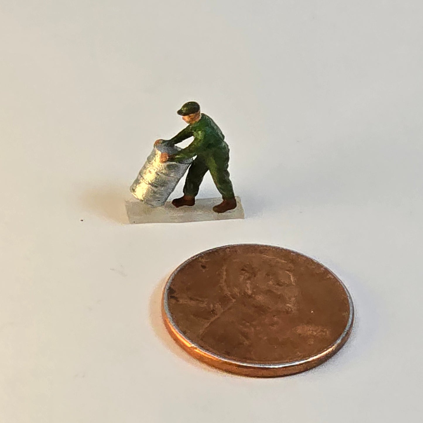 Unpainted Soldier People Figure – Worker with Barrel