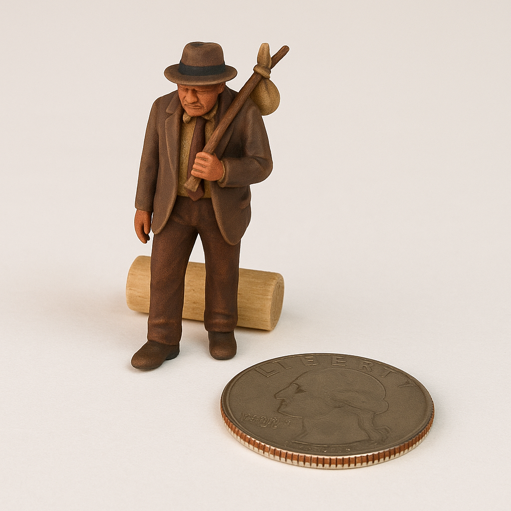 Large Hobo at Barrel Fire – 30mm Tall Resin Figure with Coffee Cup