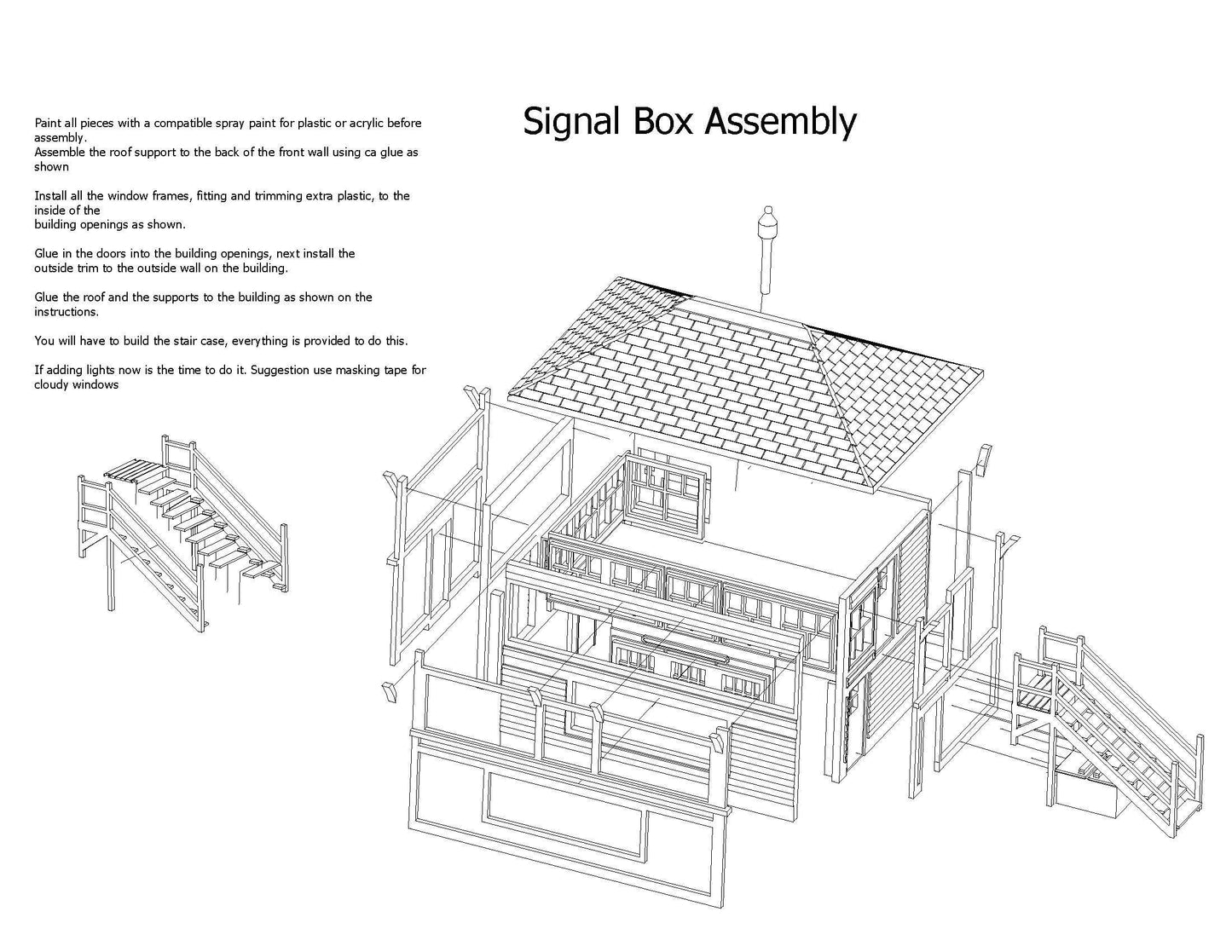 N scale English signal box tower 3D printed plastic model with instructions Unpainted building kit, for dioramas, dollhouses, model trains.