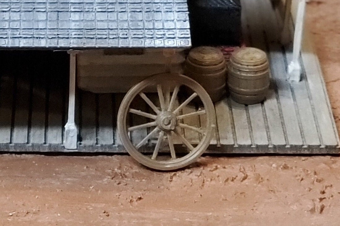 HO Scale Wagon Wheels Set (5) 1:87 1800s Style, 3D Printed for Dioramas, Westerns, Dollhouses, Wargaming, Trains Unpainted