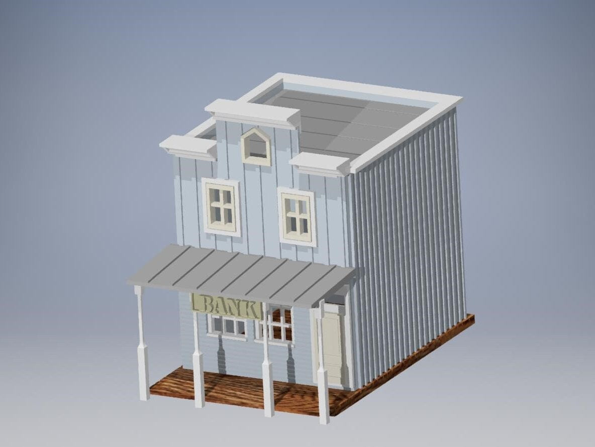 Z scale 3D printed plastic model Old wild west Pioneer building Kit-Western BANK- UN painted kit with instructions - Dioramas - Terrain