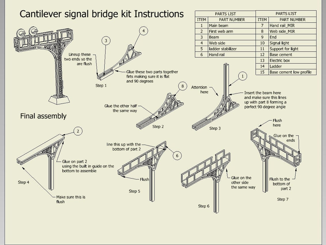 N Scale 3D-printed 1:160 cantilever signal bridge kit for dioramas, terrain, model trains, dollhouses, landscapes, and miniatures.