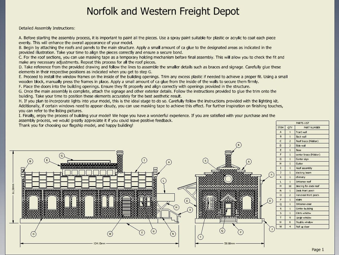 N Scale printed Norkfolk Depot kit! Perfect for dioramas, miniatures, and model trains. Includes instructions.