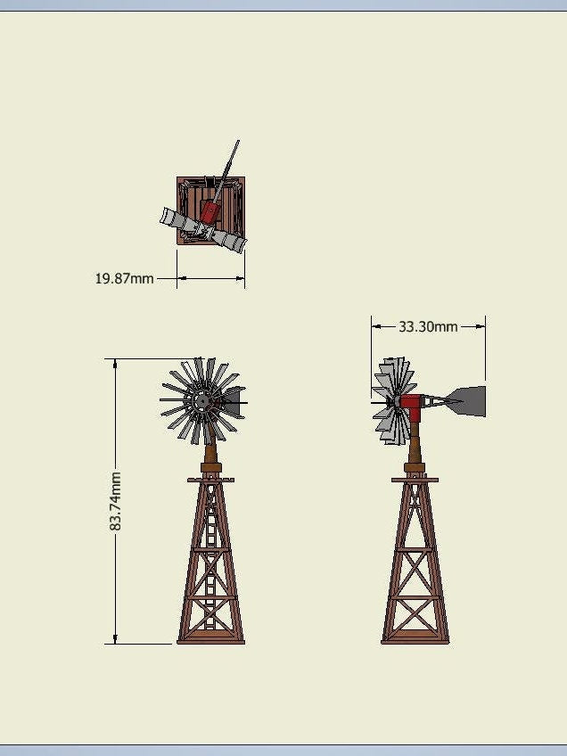 N scale Old Windmill kit 3D printed plastic model 1:160 with / instructions Rotating blades trains-Dollhouse-Landscapes-Miniatures.