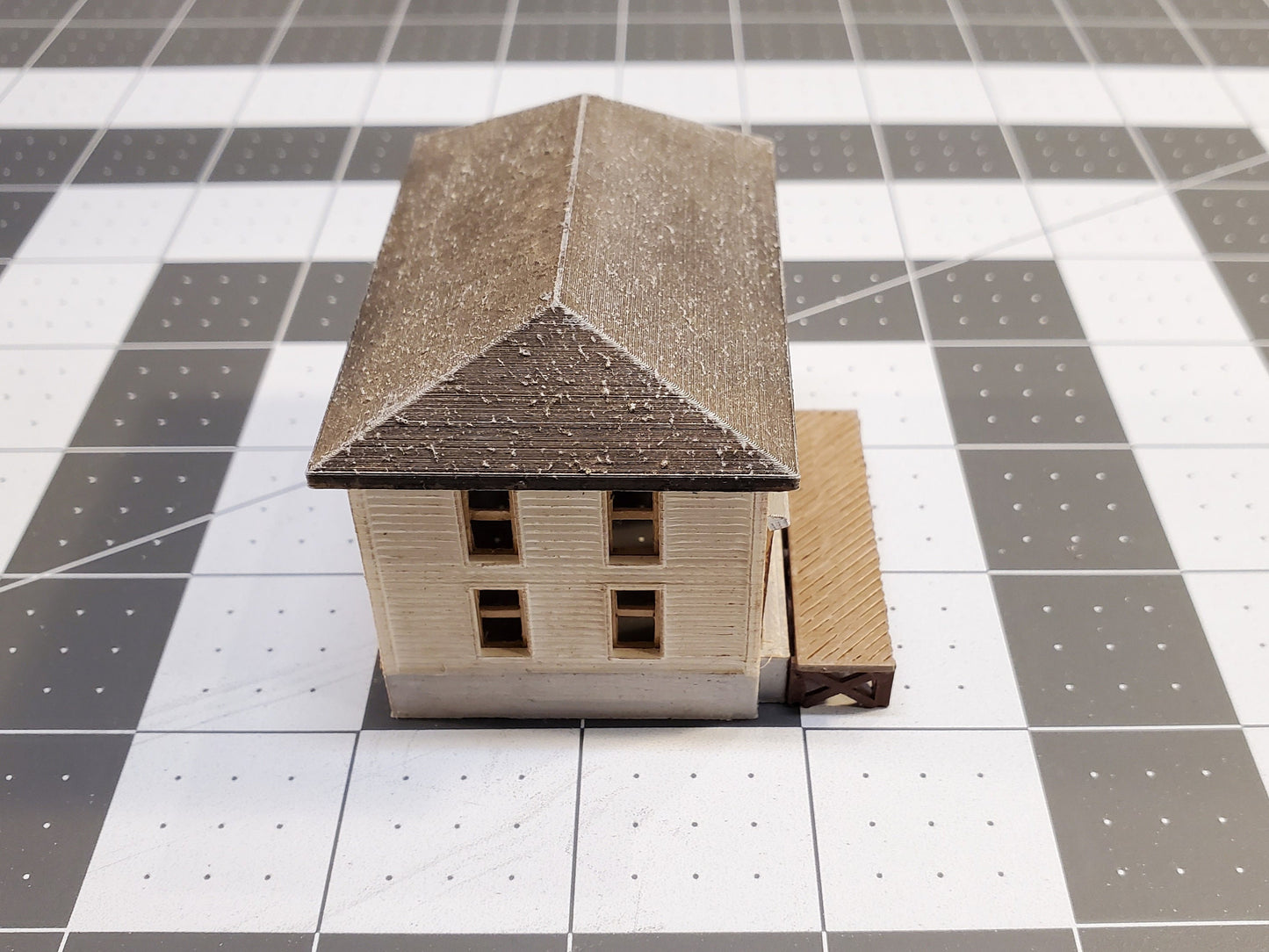 Ready-Built N scale Painted Built up structure Factory Workshop with dock. Ready to install on your Model train layout.