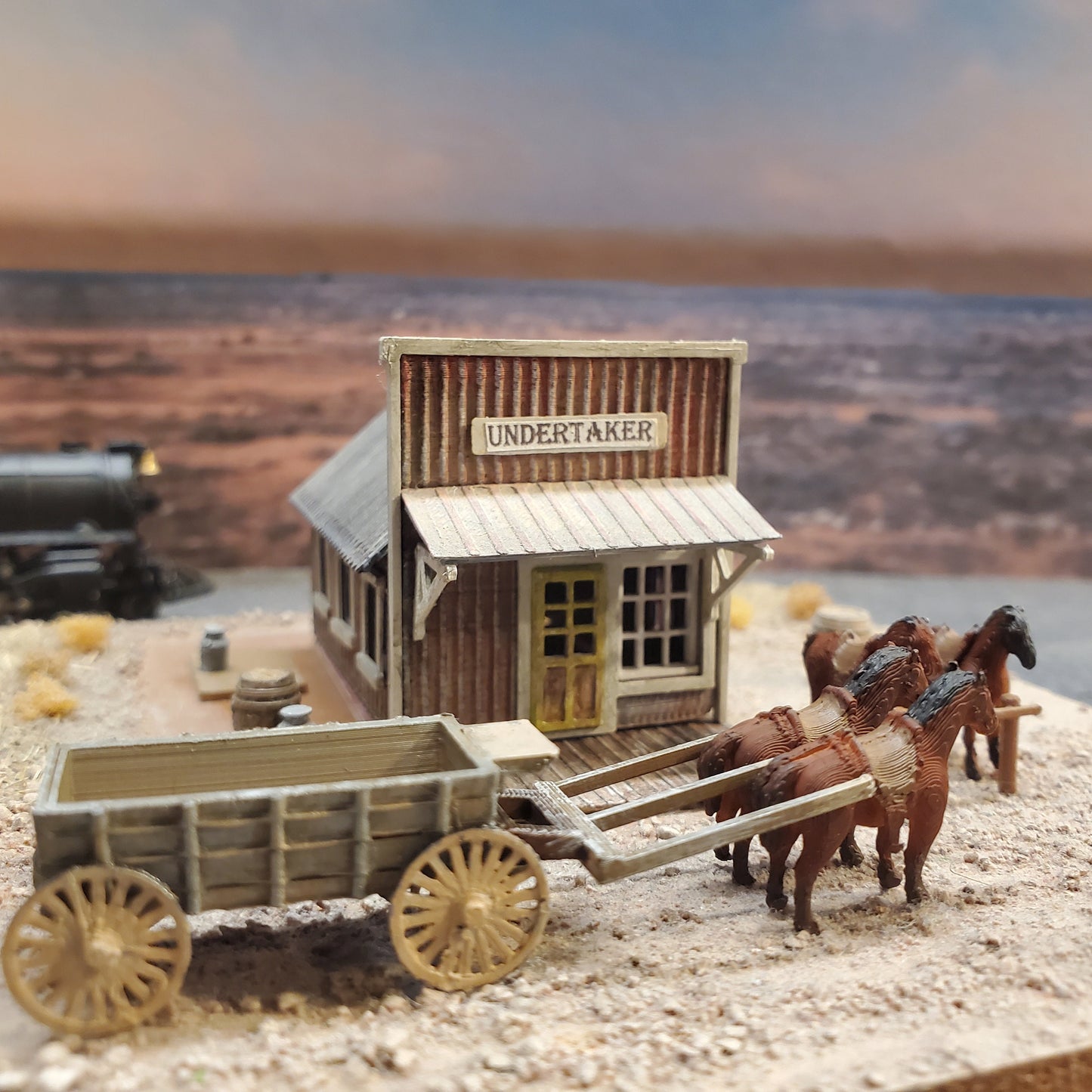 N Scale Undertaker Building Kit 3D Printed Old West Pioneer Model for Dioramas, Terrain, Mini Scenes, and Layouts Unpainted PLA