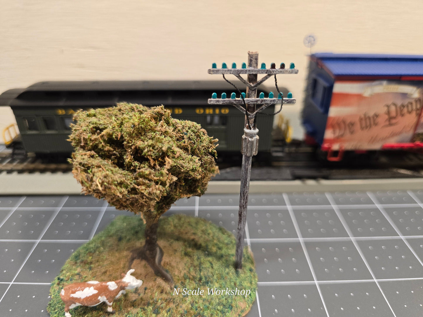 HO Scale Set of 6 Custom Telephone Pole Kit - Unassembled and Painted - Perfect for Model Railroads & Dioramas