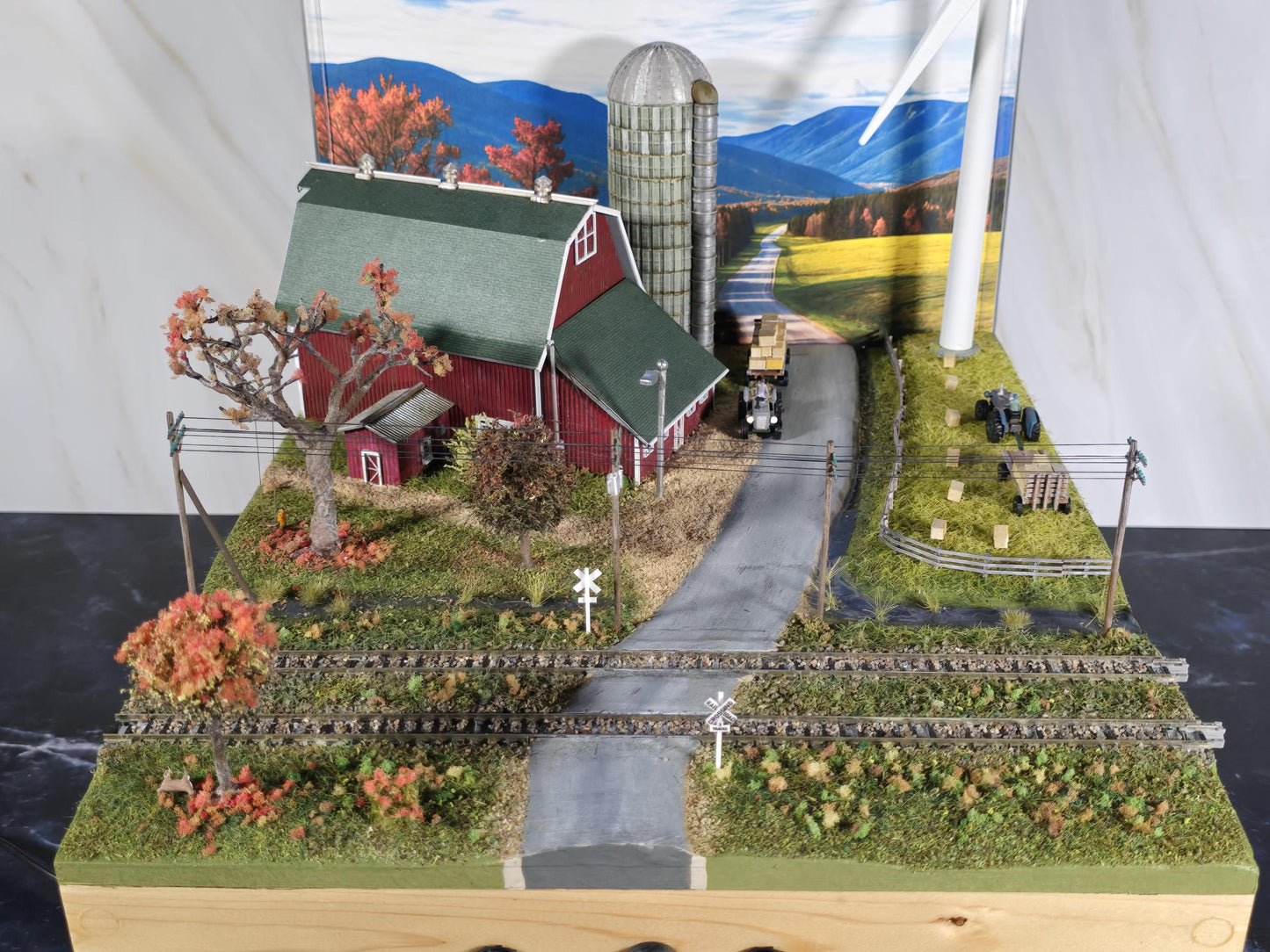 Custom Display with motorized Wind Turbine Diorama! A Showstopper for Layouts, Collectors, Displays, collection pieces, desktop display