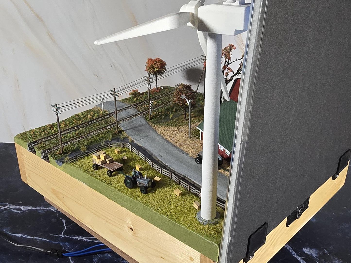 Custom Display with motorized Wind Turbine Diorama! A Showstopper for Layouts, Collectors, Displays, collection pieces, desktop display