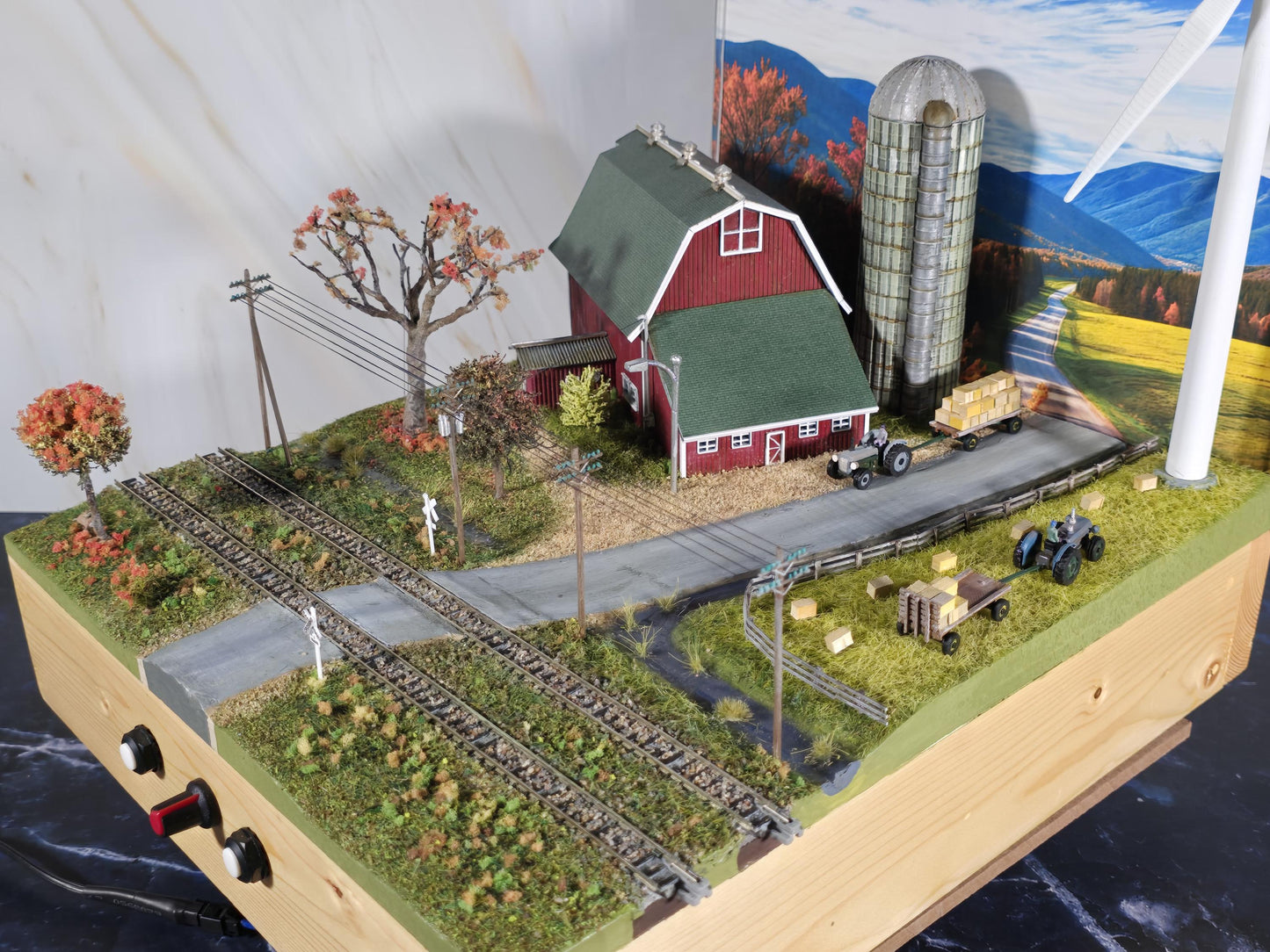 Custom Display with motorized Wind Turbine Diorama! A Showstopper for Layouts, Collectors, Displays, collection pieces, desktop display