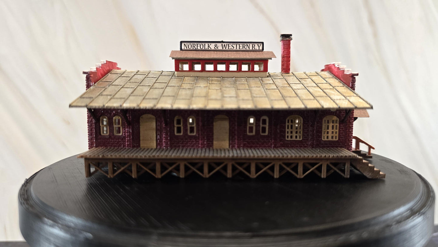 Miniature Monday Special N Scale Ready Built with lights N and W Freight Depot #ModelBuilding #Miniature #T track ((Not the kit)) fully assembled.