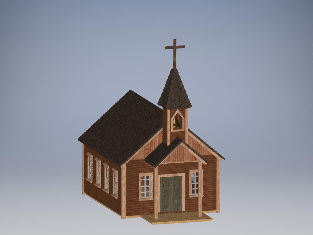 N scale Old western church - unpainted kit- with easy to follow instructions - 3D printed for dioramas, terrain, model trains, dollhouses.