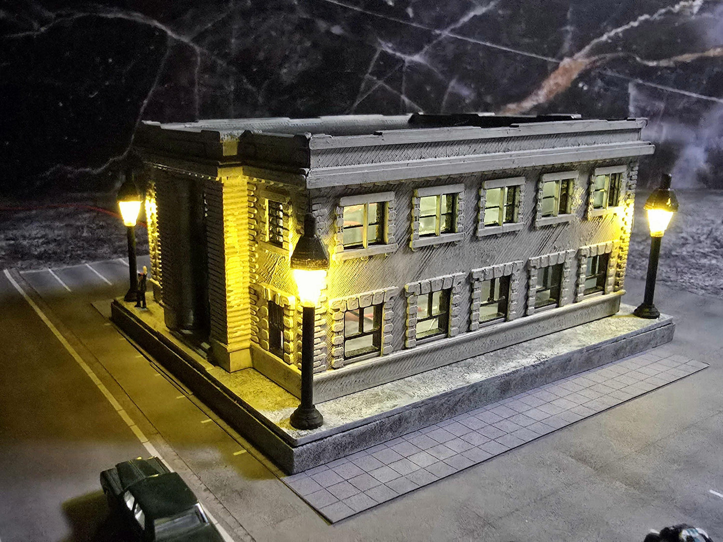 N Scale historic Meriden post office kit detailed RR model for dioramas, layouts, or desktop display. No lights included.