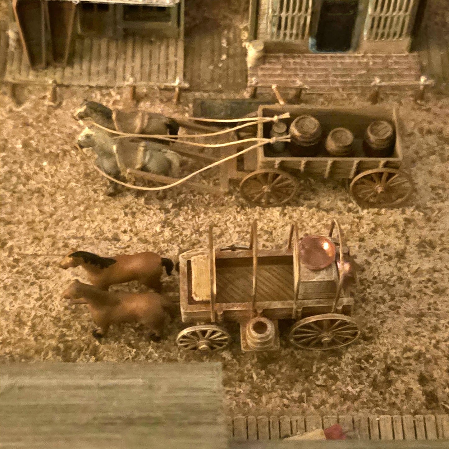N scale Western Chuck wagon with tools and horses - kit model Old western Pioneer - UN PAINTED - Dioramas- Terrain - Model -Doll house