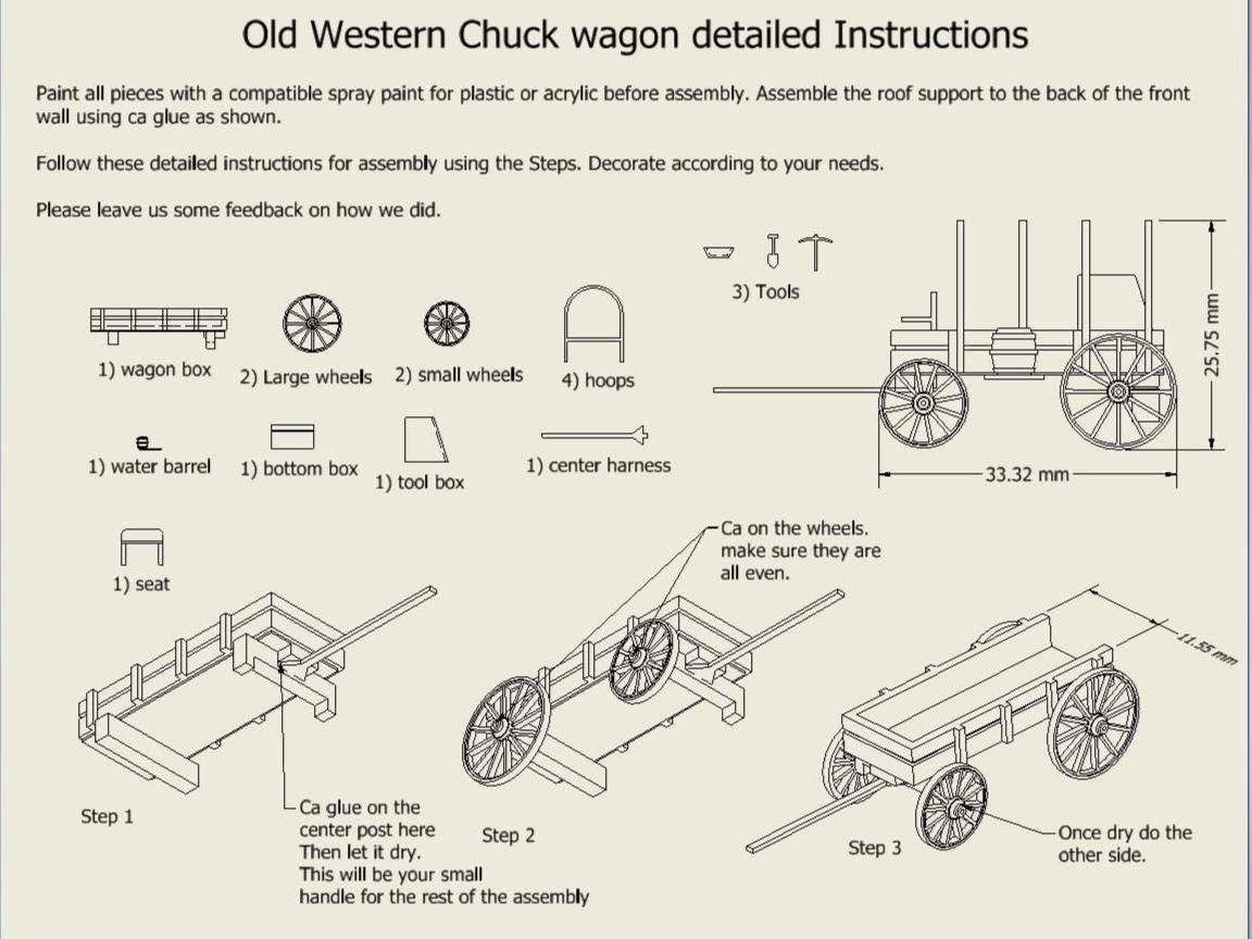N scale Western Chuck wagon with tools and horses - kit model Old western Pioneer - UN PAINTED - Dioramas- Terrain - Model -Doll house