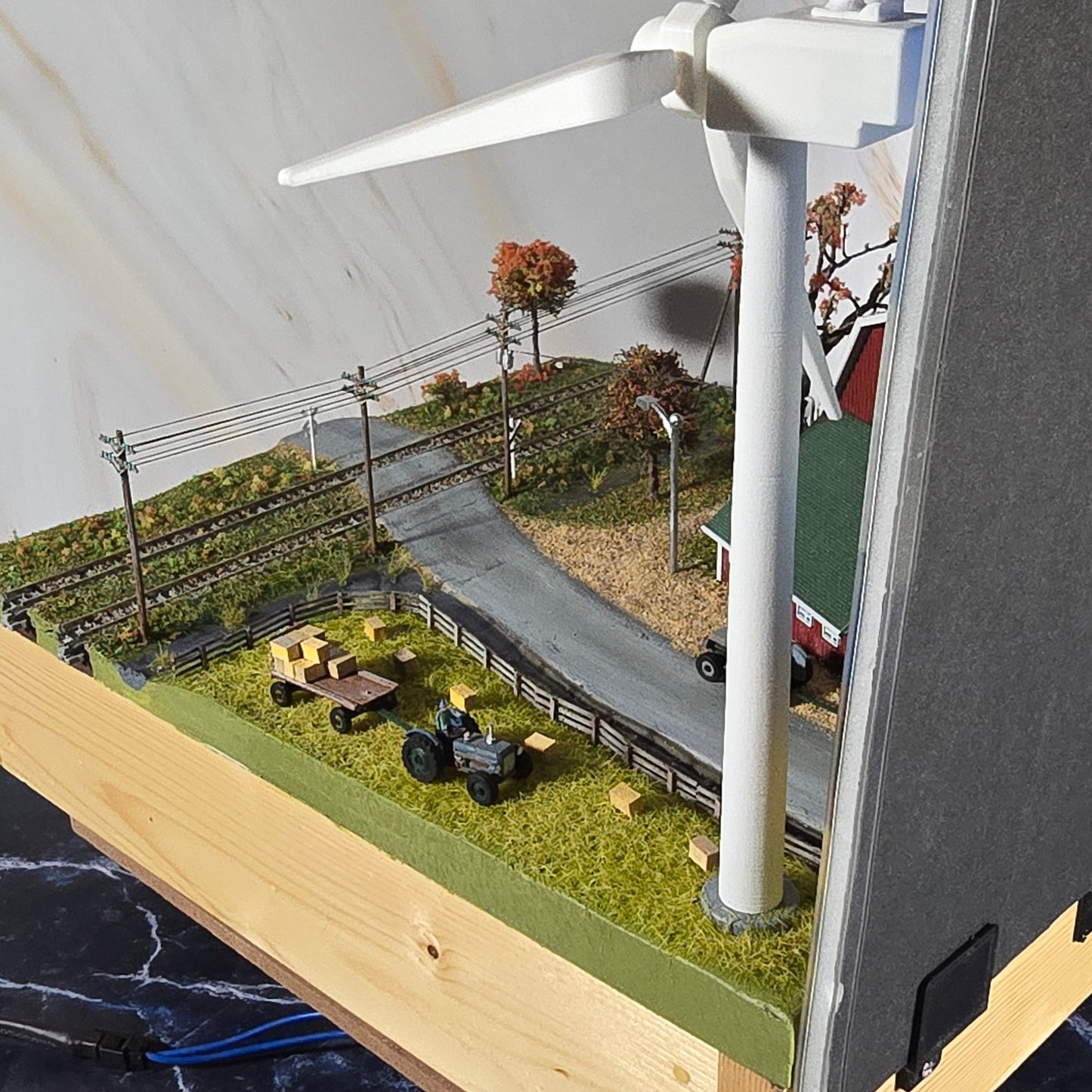 Miniature Monday Special Custom Wind Turbine Diorama – Motorized Farm Scene with Lighting & Kato Track Integration