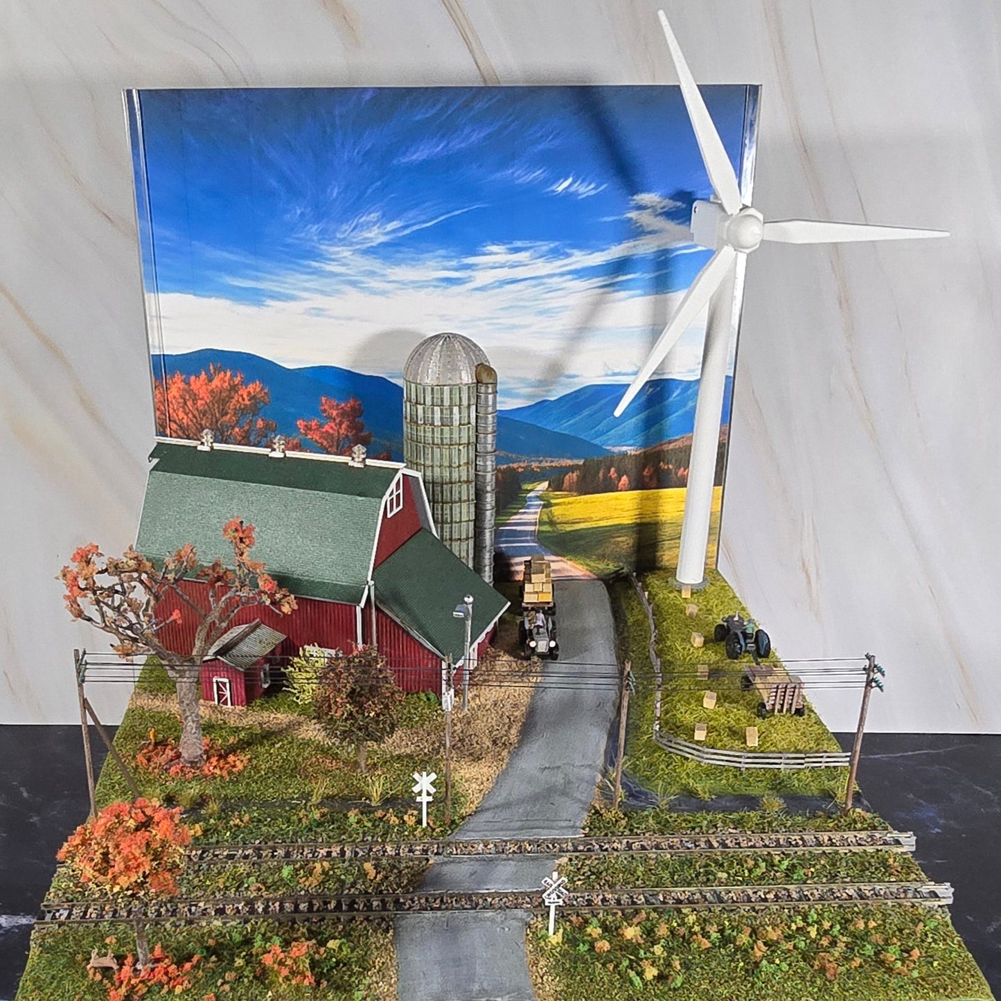 Miniature Monday Special Custom Wind Turbine Diorama – Motorized Farm Scene with Lighting & Kato Track Integration