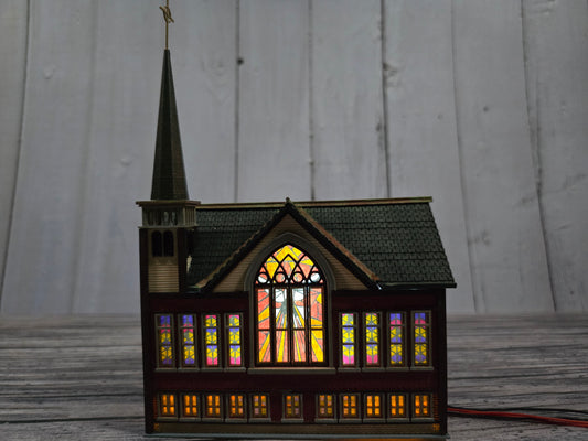 N scale 3D printed detailed Church with realistic stained glass windows