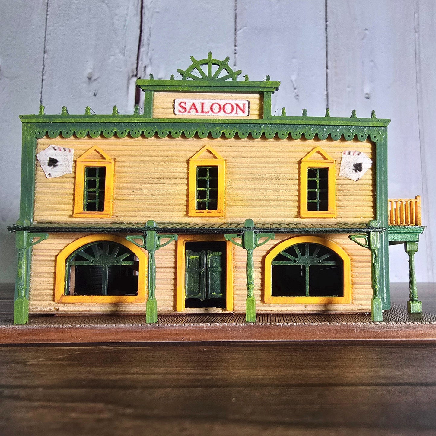 N Scale Western Saloon – Ready-Built Building with Lights, Handcrafted Detail for Dioramas & Layouts