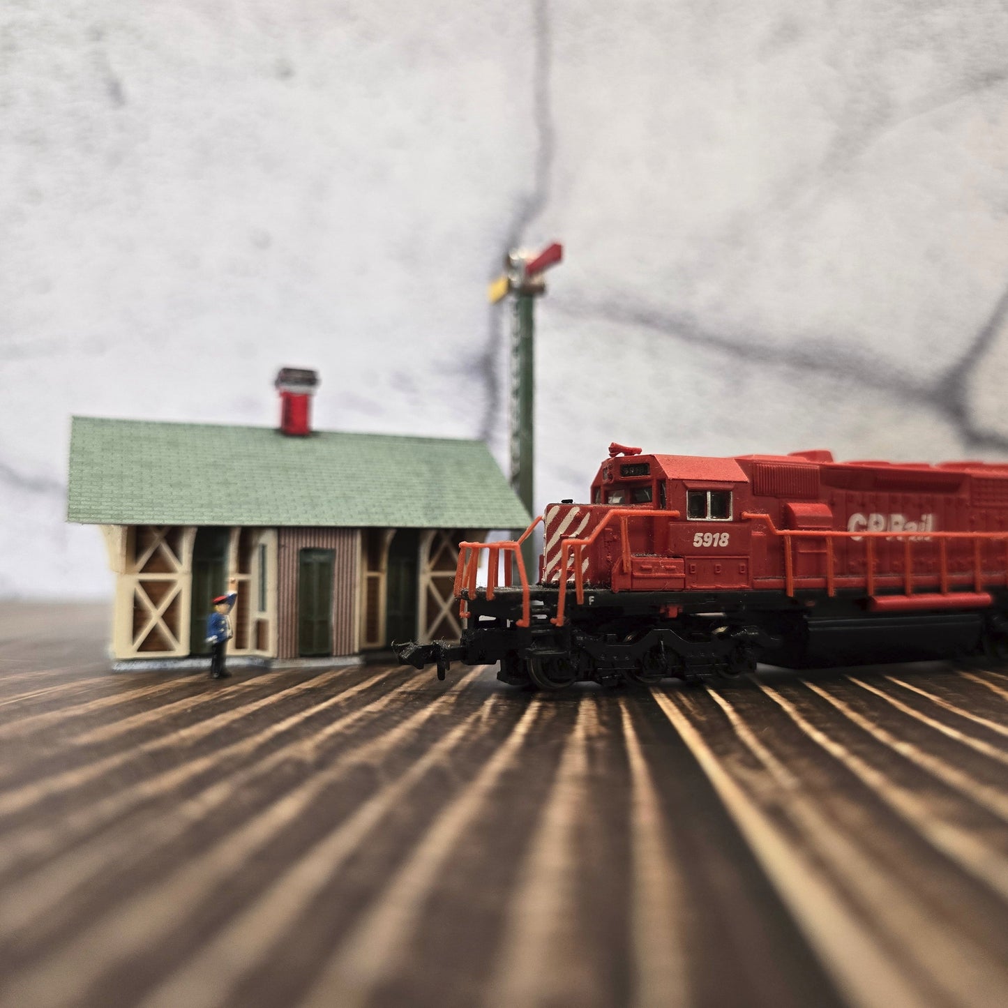 N Scale Stewart Depot – Ready-Built Model with Signal Tower, Handcrafted for Model Railroad Layouts & Dioramas