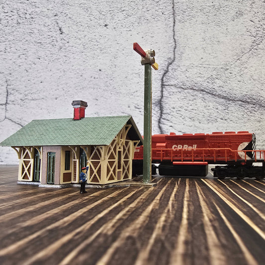 N Scale Stewart Depot – Ready-Built Model with Signal Tower, Handcrafted for Model Railroad Layouts & Dioramas