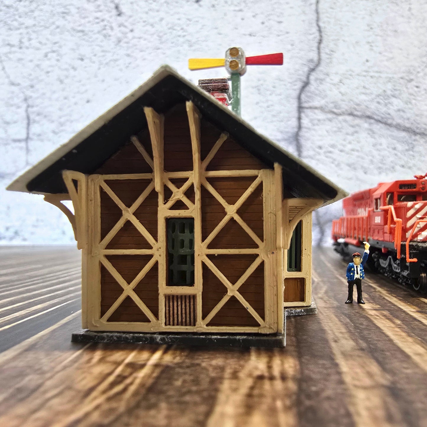 N Scale Stewart Depot – Ready-Built Model with Signal Tower, Handcrafted for Model Railroad Layouts & Dioramas