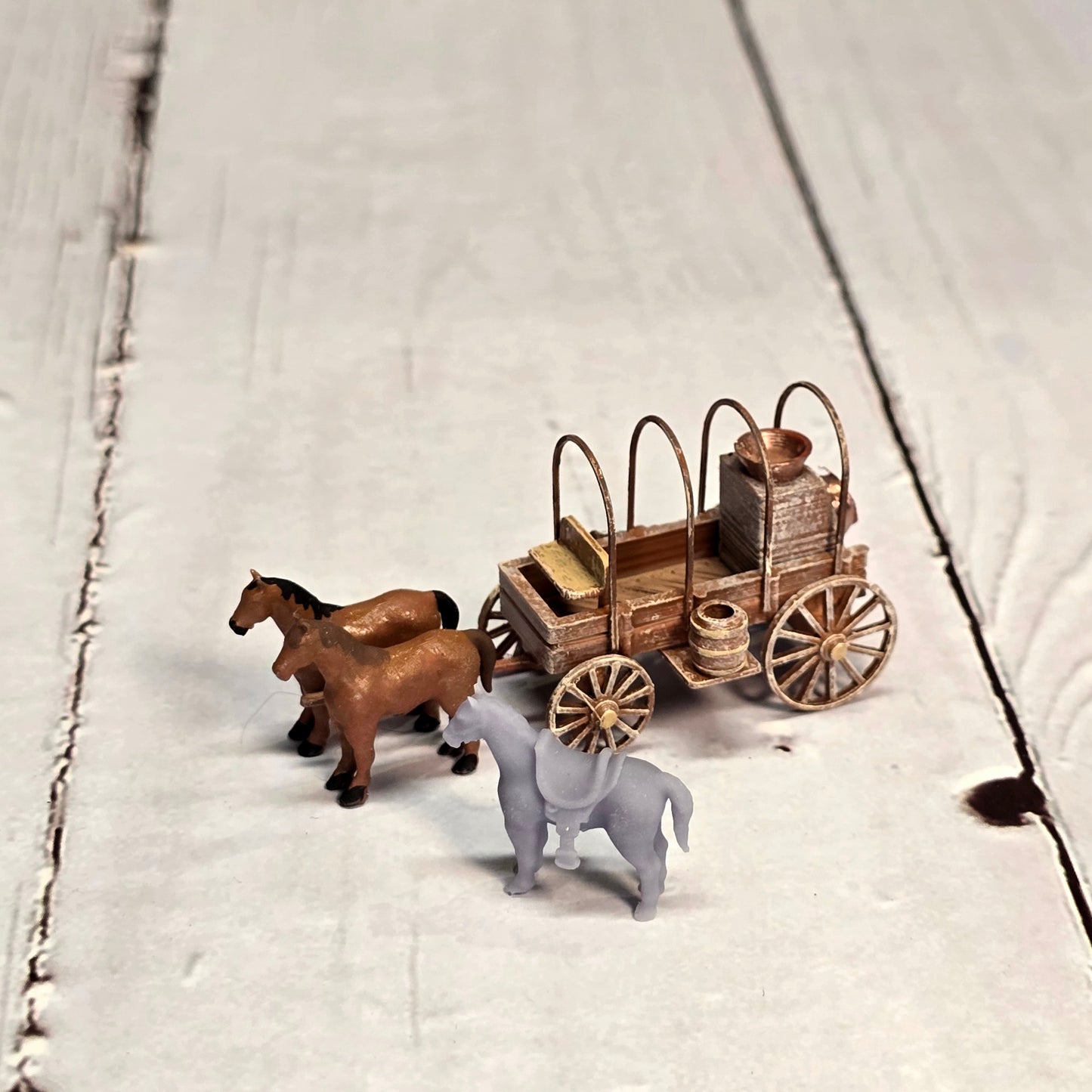 N Scale Western Chuck Wagon Kit – Horses, Cowboy, & Frontier Tools for Dioramas & Old West Scenes