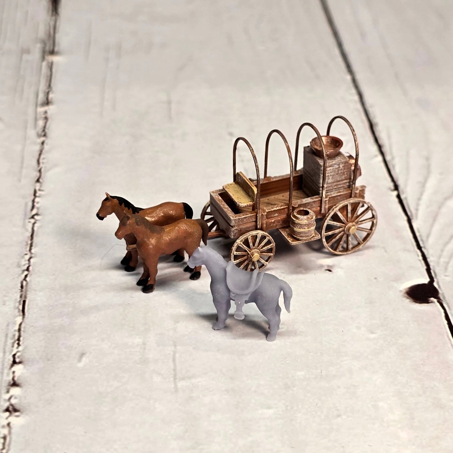 N Scale Western Chuck Wagon Kit – Horses, Cowboy, & Frontier Tools for Dioramas & Old West Scenes
