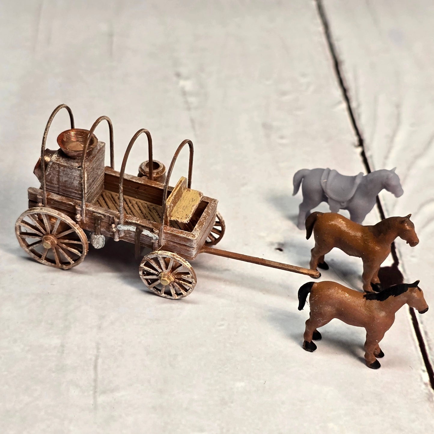 N Scale Western Chuck Wagon Kit – Horses, Cowboy, & Frontier Tools for Dioramas & Old West Scenes