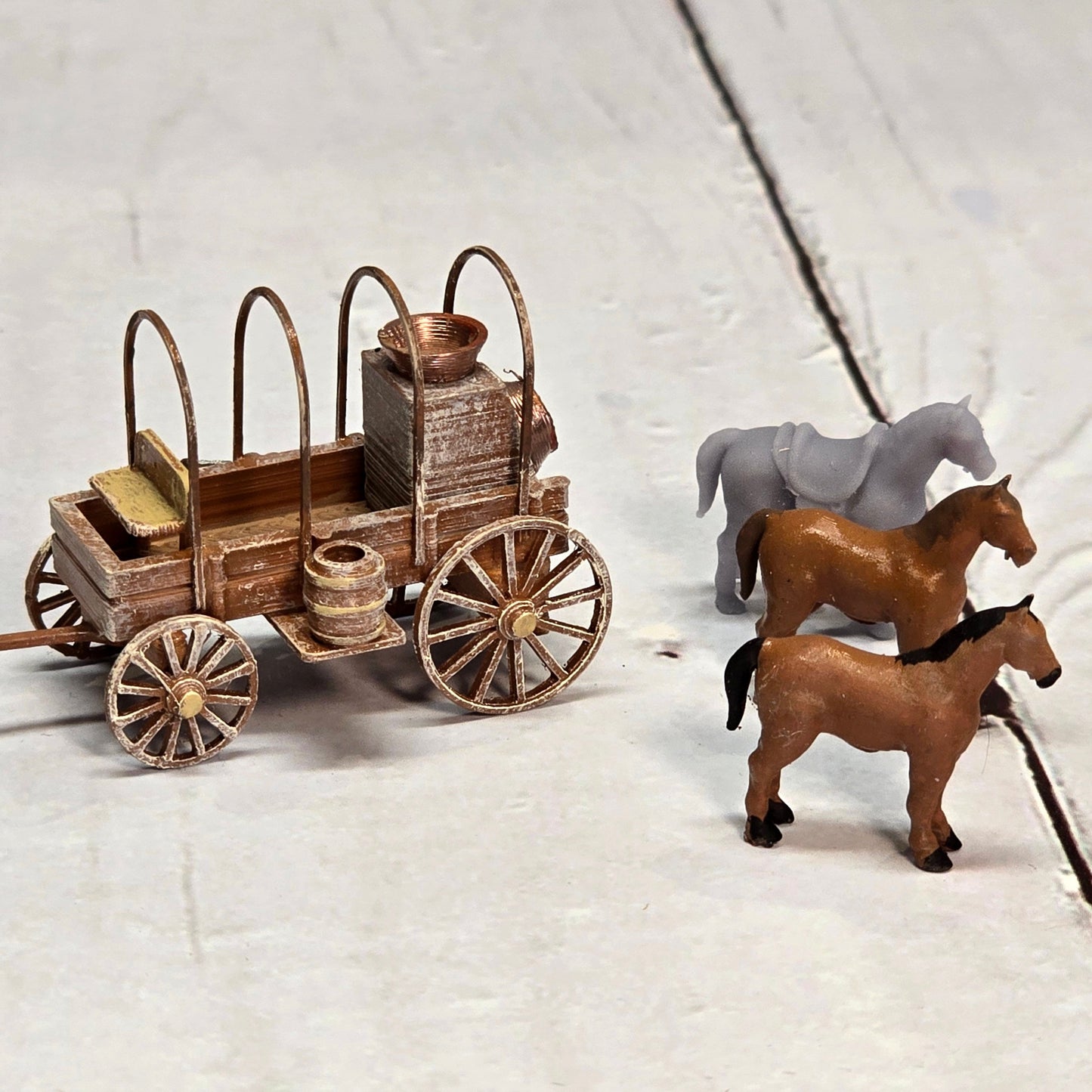 N Scale Western Chuck Wagon Kit – Horses, Cowboy, & Frontier Tools for Dioramas & Old West Scenes