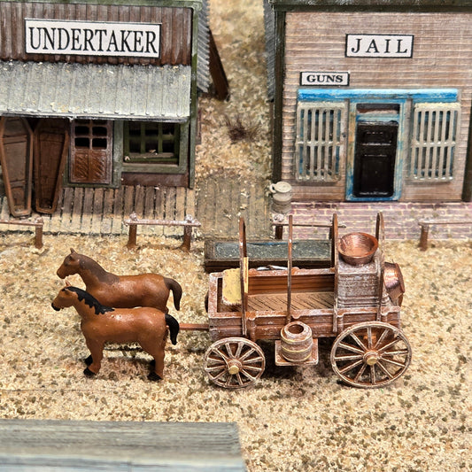 N Scale Western Chuck Wagon Kit – Horses, Cowboy, & Frontier Tools for Dioramas & Old West Scenes