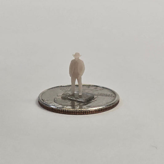 N Scale Cowboy – Hand in Pocket | Unpainted Miniature for Dioramas & Train Layouts