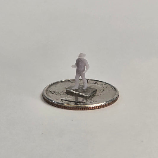 N Scale Cowboy – Dinner Plate Pose | Unpainted Western Miniature for Dioramas & Train Displays