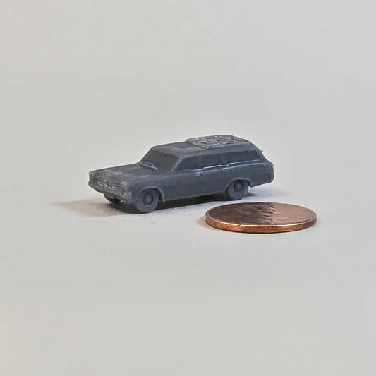 Sculptural Grey Resin – 1960s Station Wagon with Roof Rack | 10mm Scale Car