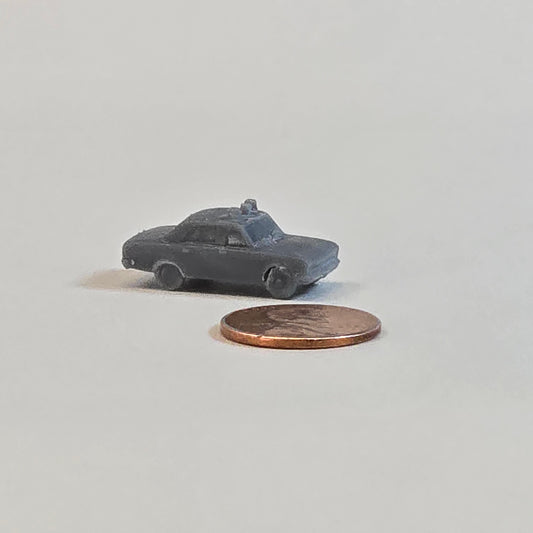 Sculptural Grey – Vintage Police Cruiser with Light Bar | 10mm Scale Cop Car