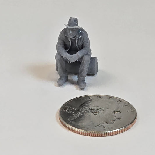 Large Hobo Sitting with Hands Folded – 22mm Tall Resin Figure