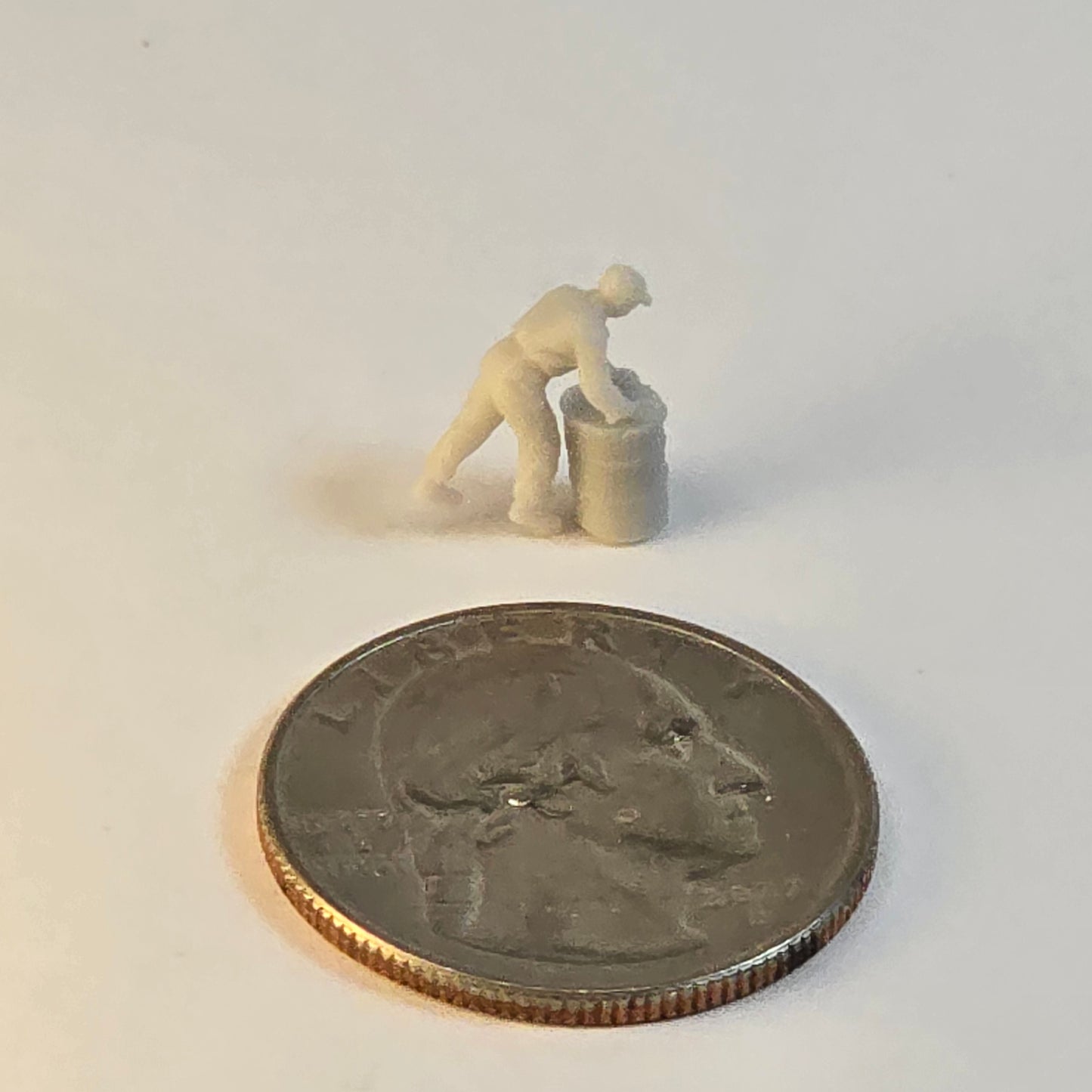 Unpainted Soldier People Figure – Worker with Barrel