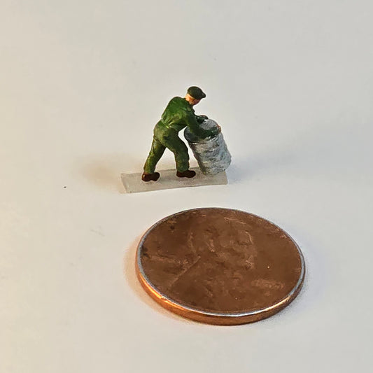 Unpainted Soldier People Figure – Worker with Barrel