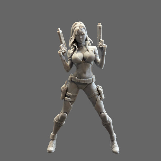 6-Inch Resin Figurine – Action Heroine with Dual Pistols (Unpainted Model Kit) Collector piece