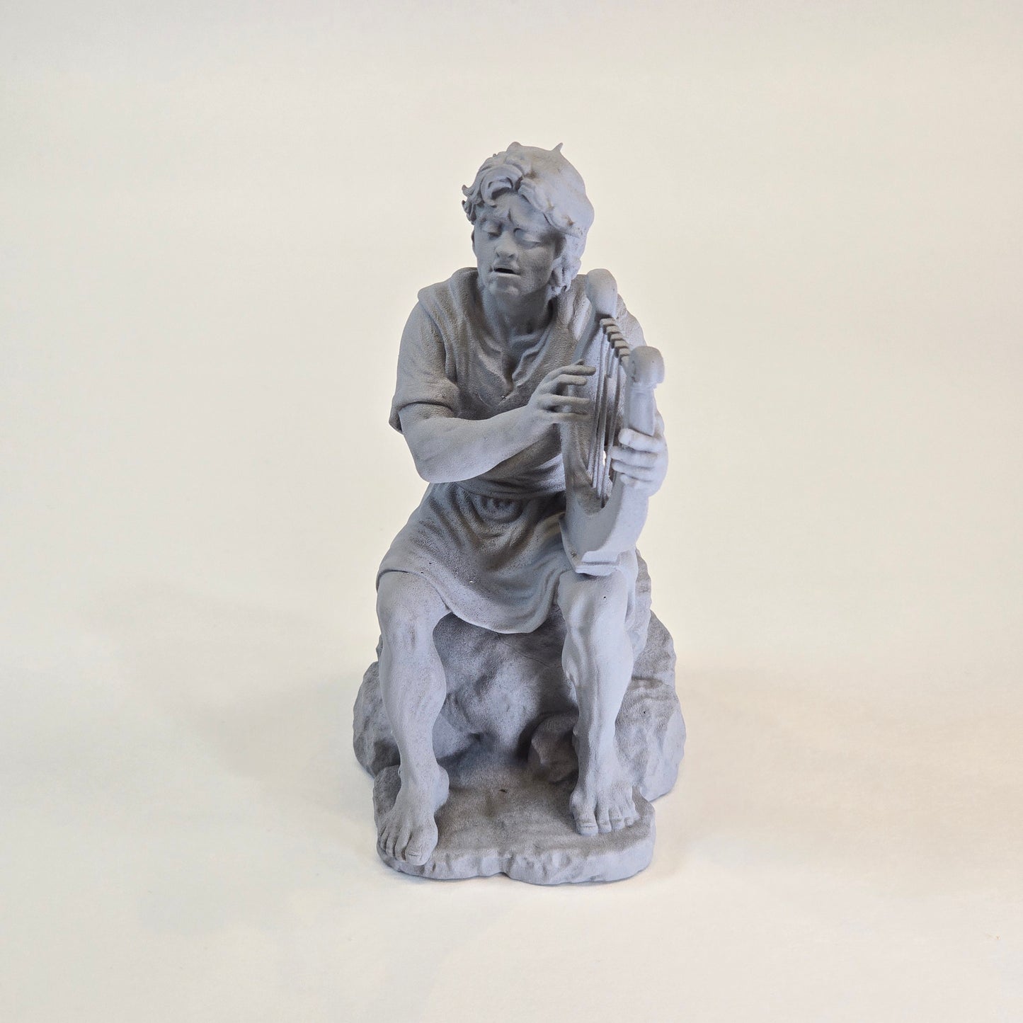 David the Psalmist – Seated Lyre Player | Sculptural Grey Resin Figure