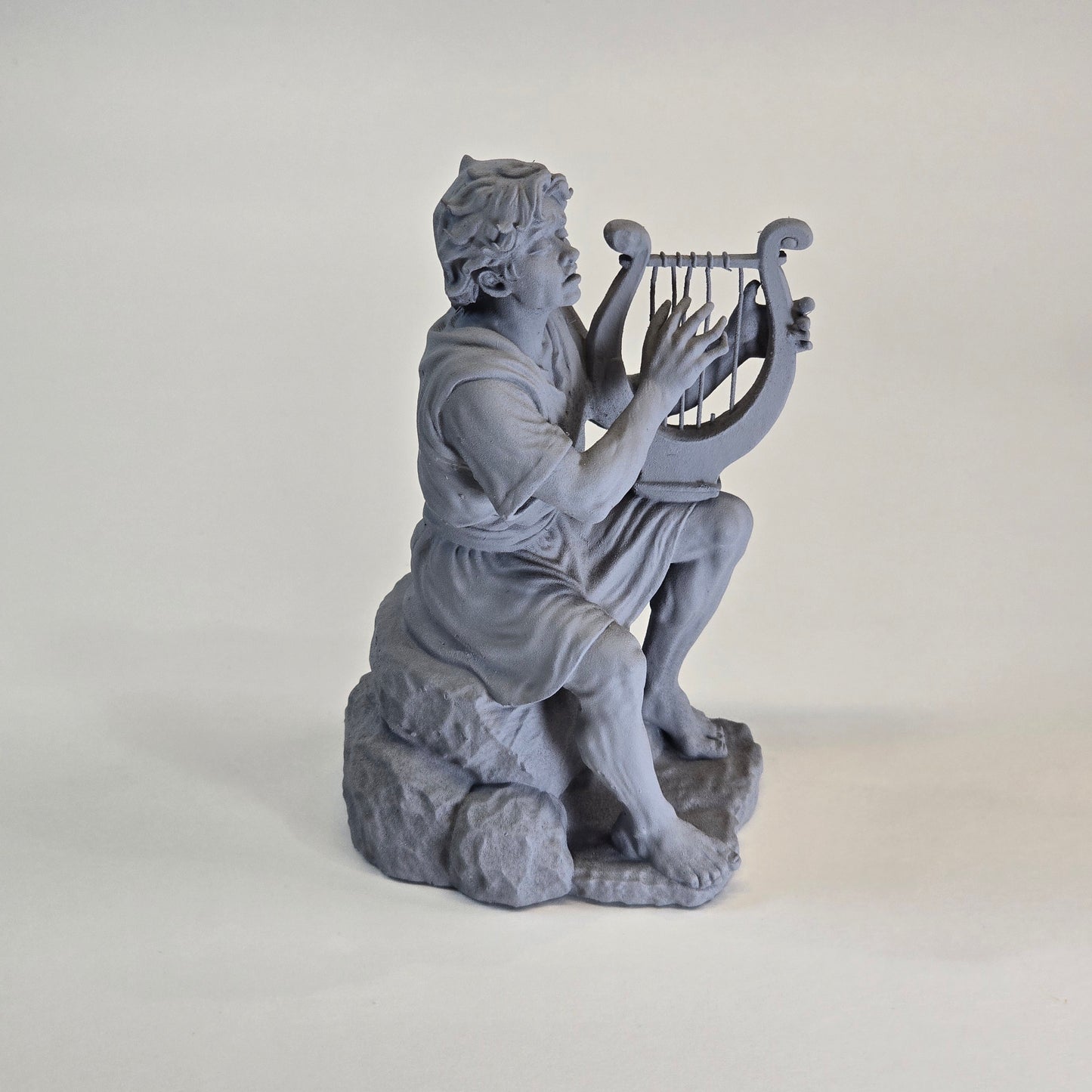 David the Psalmist – Seated Lyre Player | Sculptural Grey Resin Figure