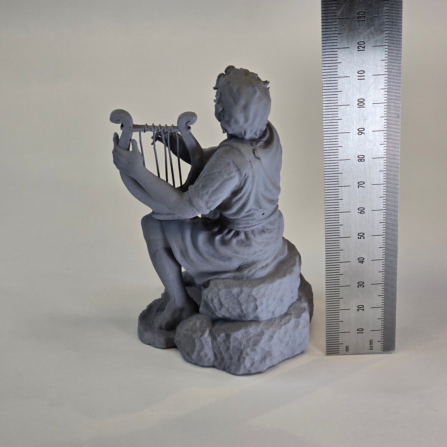 David the Psalmist – Seated Lyre Player | Sculptural Grey Resin Figure