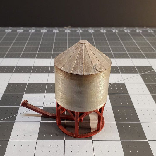 Ready Built N Scale Ready-Built Grain Storage Bin – Includes Auger, Fully Painted & Layout-