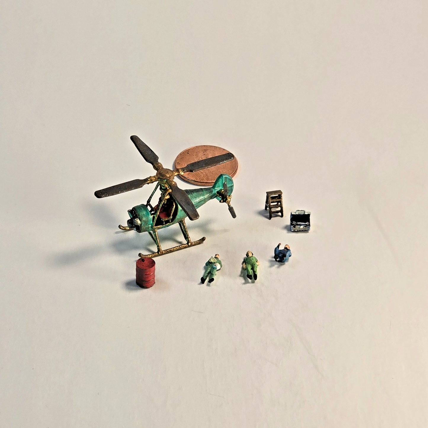 Hand-Painted Miniature Helicopter Scene | N Scale 1:160 Diorama Set | USA Made